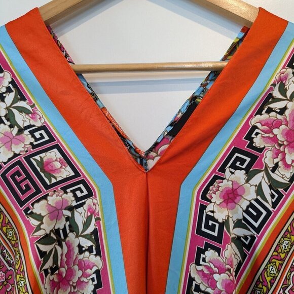Natori Caftan Floral Lounge Gown Women's Large Vibrant Colorful Breezy V-Neck - Picture 10 of 16